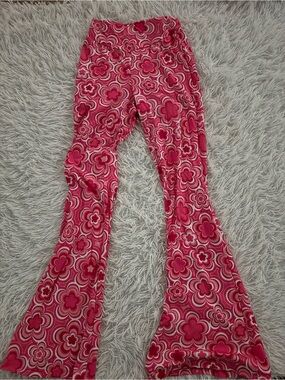 SHEIN Hot Pink & Light Pink Retro Floral Bell-Bottoms